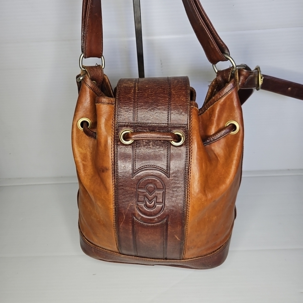 Vintage Marino Orlandi Large Leather Drawstring Bucket Tote Bag Authentic Design - Picture 5 of 14